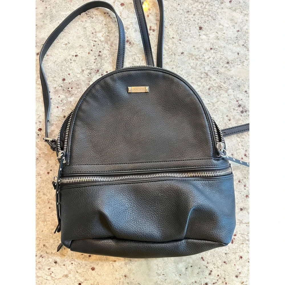 Joe's Jeans Black Pebbled Faux Leather Mini‎ Backpack Studded Zipper Detail Bag